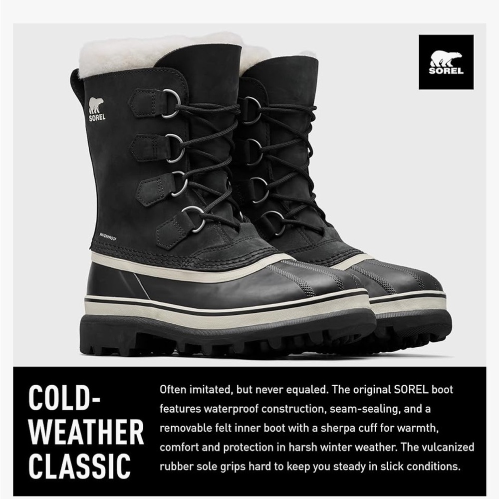 Sorel Women's Caribou Waterproof Boots with White Sherpa Cuff Size 10